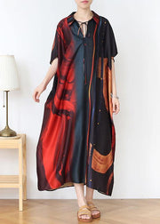 Fashion Red Print Chiffon Batwing Sleeve Summer Dresses - SooLinen