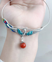 Fashion Red Sterling Silver Agate Phoenix Pendant Necklace