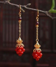 Fashion Red Sterling Silver Overgild Agate Garnet Drop Earrings