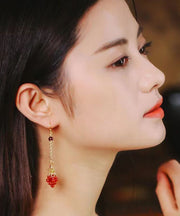 Fashion Red Sterling Silver Overgild Agate Garnet Drop Earrings