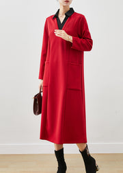 Fashion Red V Neck Patchwork Cotton Holiday Dresses Spring