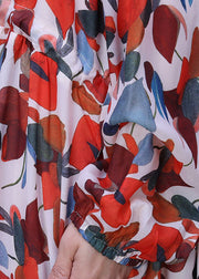 Fashion Red V Neck Print Tie Waist Chiffon Maxi Dresses Half Sleeve