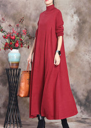 Fashion Red Retro Knit Slim Fit Herbst Long Sweater Dress