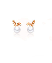 Fashion Rose Gold Rabbit Metal Pearl Stud Earrings