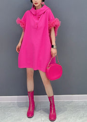 Fashion Rose Hooded Tulle Ruffled Patchwork Cotton Mini Dresses Summer
