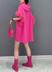 Fashion Rose Hooded Tulle Ruffled Patchwork Cotton Mini Dresses Summer