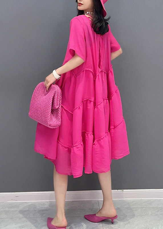 Fashion Rose O-Neck Wrinkled Patchwork Cotton Two Pieces Set Dresses Summer