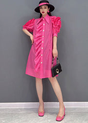 Fashion Rose Peter Pan Collar Patchwork Ruffles Silk Maxi Dresses Short Sleeve