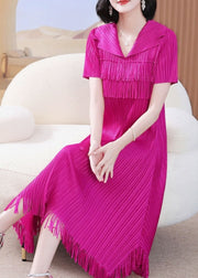 Fashion Rose Peter Pan Collar Wrinkled Tulle Maxi Shirts Dress Summer