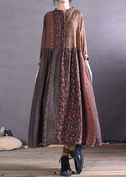 Fashion Ruffled Colorblock Print Cotton Maxi Dresses Spring