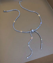 Fashion Silk Sterling Silver Zircon Bow Princess Necklace