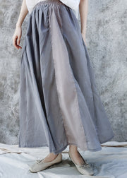 Fashion Solid Elastic Waist Pockets Cotton A Line Skirts Summer