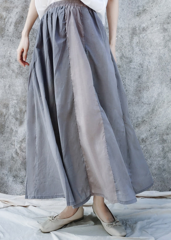 Fashion Solid Elastic Waist Pockets Cotton A Line Skirts Summer