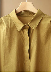 Fashion Solid Khaki Peter Pan Collar Patchwork Cotton Shirt Tops Short Sleeve