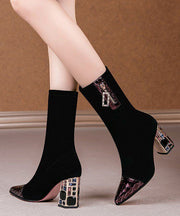 Fashion Splicing Chunky Boots Colorblock Pointed Toe