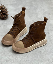 Fashion Splicing Chocolate Boots Cross Strap Ankle Boots