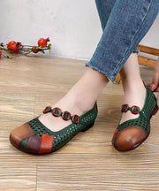 Fashion Splicing Flat Shoes Brown Hollow Out Cowhide Leather