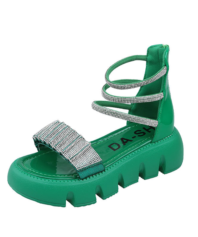 Fashion Splicing Zircon Platform Sandals Green Faux Leather