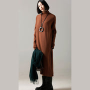 Modisches Pullover-Kleid-Outfit Edles, hochgeschlossenes, braunes Mujer-Strickkleid mit hohem Ausschnitt