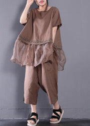 Khaki Summer Outfit Two Pieces Set - SooLinen