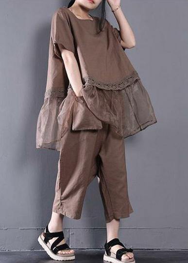 Khaki Summer Outfit Two Pieces Set - SooLinen