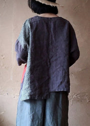 Modische Taschen mit V-Ausschnitt, asymmetrische Patchwork-Taschen, Leinenoberteile, lange Ärmel