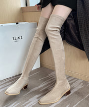 Fashion Versatile Black Elastic Fabric Chunky Knee Boots