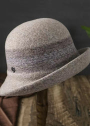 Fashion Versatile Caramel Striped Woolen Bucket Hat