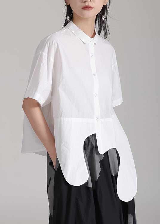 Fashion White Asymmetrical Patchwork Cotton Shirts Top Summer
