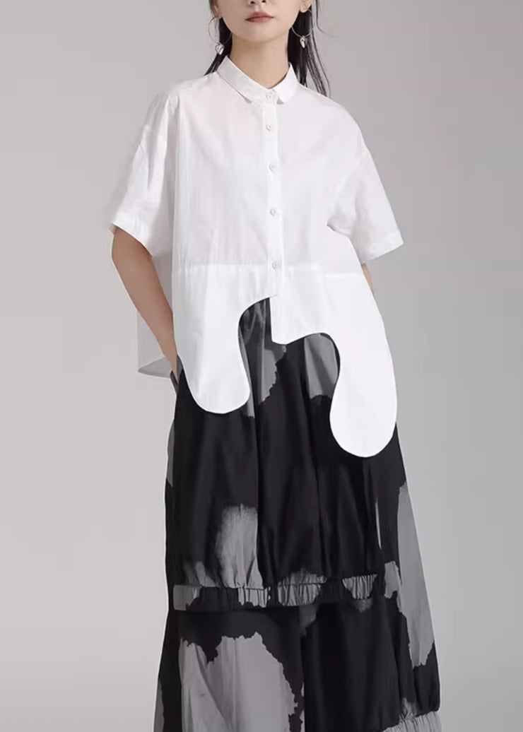 Fashion White Asymmetrical Patchwork Cotton Shirts Top Summer