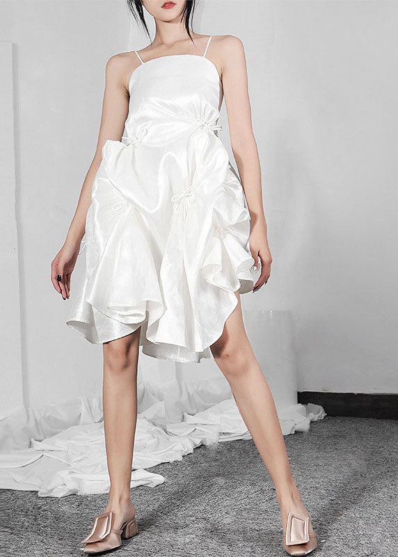 Fashion White BowAsymmetrical Summer Spaghetti Strap Dress