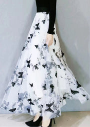 Fashion White Butterfly Embroideried Exra Large Hem Loose Tulle Skirt Spring