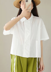 Fashion White Double Breast Drawstring Cotton Shirt Tops Summer