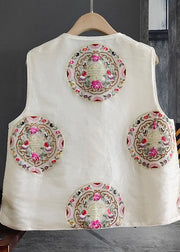 Fashion White Embroidered Patchwork Silk Vest Sleeveless
