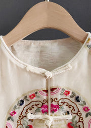 Fashion White Embroidered Patchwork Silk Vest Sleeveless