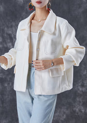 Fashion White Embroidered Woolen Coat Fall