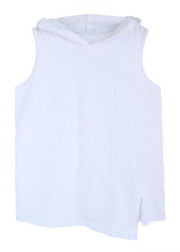 Fashion White Hooded Asymmetrical Design Summer Cotton Top Sleeveless - SooLinen