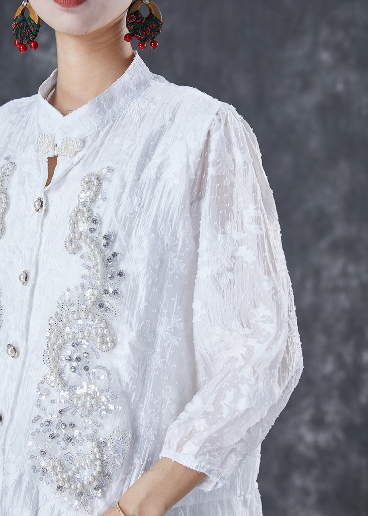 Fashion White Nail Bead Jacquard Cotton Dress Bracelet Sleeve