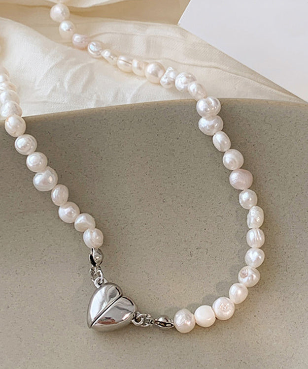 Fashion White Overgild Asymmetricar Love Pearl Pendant Necklace