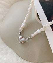 Fashion White Overgild Asymmetricar Love Pearl Pendant Necklace
