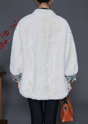 Fashion White Oversized Patchwork Chinese Button Faux Fur Jacket Winter