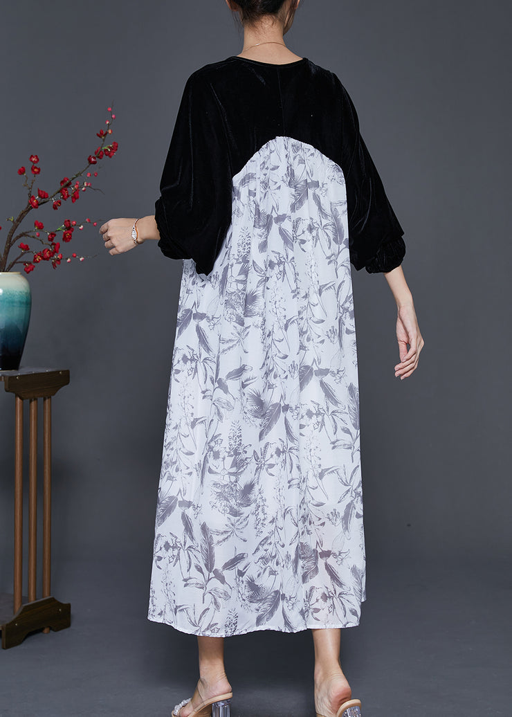 Fashion White Oversized Patchwork Silk Velour Chiffon Dress Spring