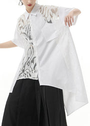 Modisches weißes Peter-Pan-Kragen-Spitze-Patchwork-Hemd mit kurzen Ärmeln