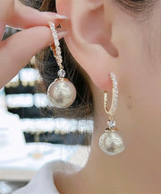 Fashion White Sterling Silver Overgild Zircon Pearl Drop Earrings