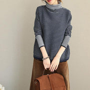 Fashion Women High Neck Striped Sweater Loose Tops