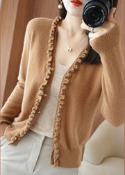 Fashion Yellow Camel Colour V Neck Thick Cashmere Knit Cardigans Long Sleeve