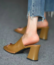 Fashion Yellow Chunky Sheepskin Slide Sandals Peep Toe