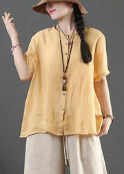 Fashion Yellow Loose Linen Summer Shirt Tops - SooLinen