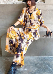Fashion Yellow Print Two Piece Suit - SooLinen