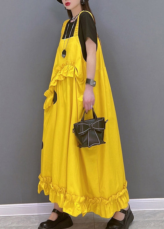 Fashion Yellow Slash Neck Dot Print Spaghetti-Träger-Kleid ärmellos